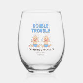 Double Trouble Twin Boys Baby shower Wijnglas Zonder Voet (Voorkant)