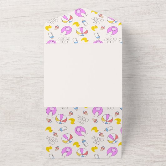 Double Trouble Twin Meisjes Baby shower All In One Uitnodiging (Buitenkant)