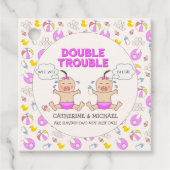 Double Trouble Twin Meisjes Baby shower Bedankjes Labels (Voorkant)