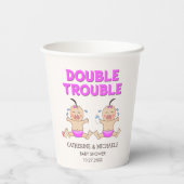 Double Trouble Twin Meisjes Baby shower Papieren Bekers (Achterkant)
