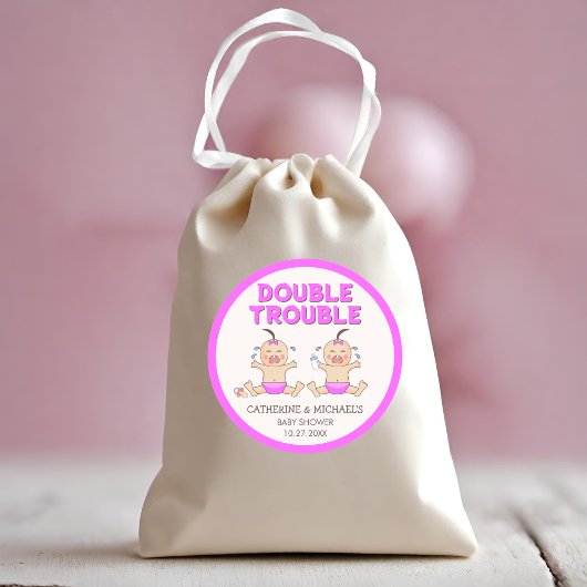 Double Trouble Twin Meisjes Baby shower Ronde Sticker