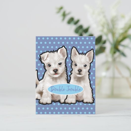 Double Trouble twin pups briefkaart (Staand voorkant)