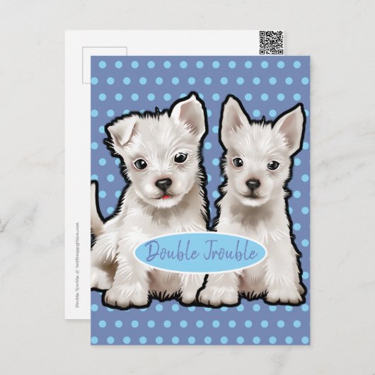 Double Trouble twin pups briefkaart (Voorkant / Achterkant)