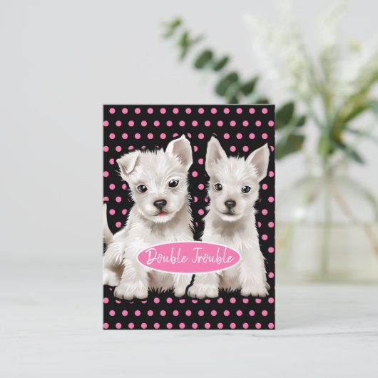 Double Trouble twin pups briefkaart (Staand voorkant)