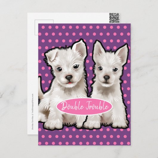 Double Trouble twin pups briefkaart (Voorkant / Achterkant)