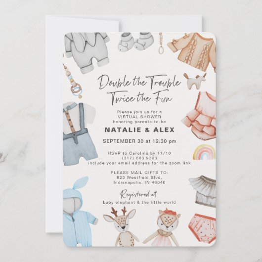 Double Trouble Twins Boy Girl Virtual Baby shower Kaart (Voorkant)