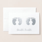 Double Trouble Twins Nieuwe baby Aankondiging Zilv (Voorkant met envelop)