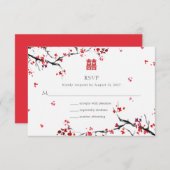 Double Xi Chinese Red Elegant Wedding Invitation RSVP Kaartje (Voorkant / Achterkant)