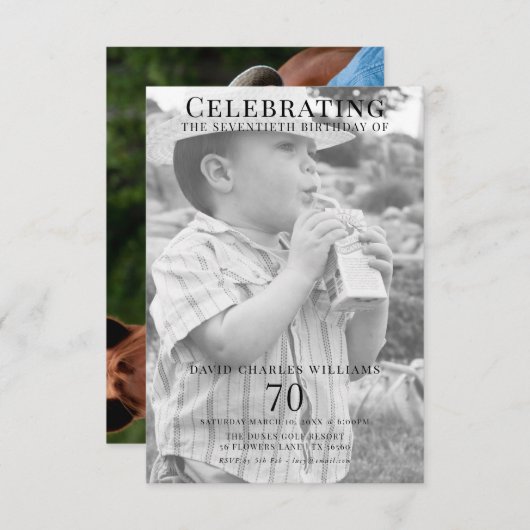 Double Young/Old Photo 70th Birthday Kaart (Voorkant / Achterkant)