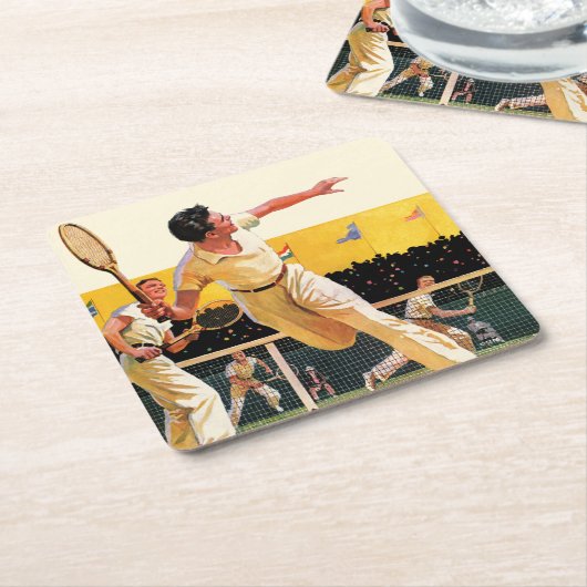 Doubles Tennis Match Kartonnen Onderzetters (Schuin)