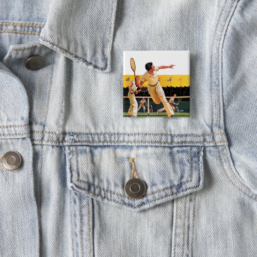 Doubles Tennis Match Vierkante Button 5,1 Cm (In situ)