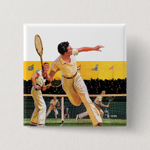 Doubles Tennis Match Vierkante Button 5,1 Cm