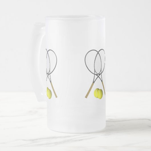 Doubles Tennis Sport Theme Matglas Bierpul (Voorkant links)