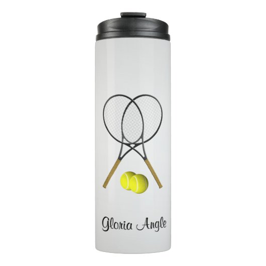 Doubles Tennis Sport Theme Silver Thermosbeker (Voorkant)