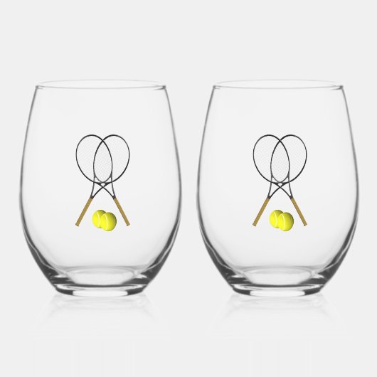 Doubles Tennis Sport Theme Wijnglas Zonder Voet (Voorkant)