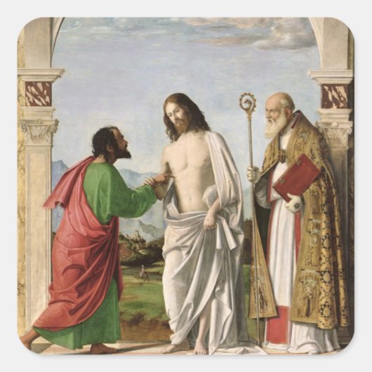 Doubting Thomas with St. Magnus, c.1504-05 Vierkante Sticker (Voorkant)