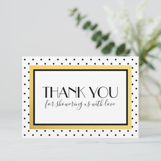 Douche Bedankt Opmerking Kaart, Zwart Wit Goud (Staand voorkant)