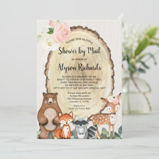 Douche door de post robuuste meisje bos baby showe kaart (Staand voorkant)