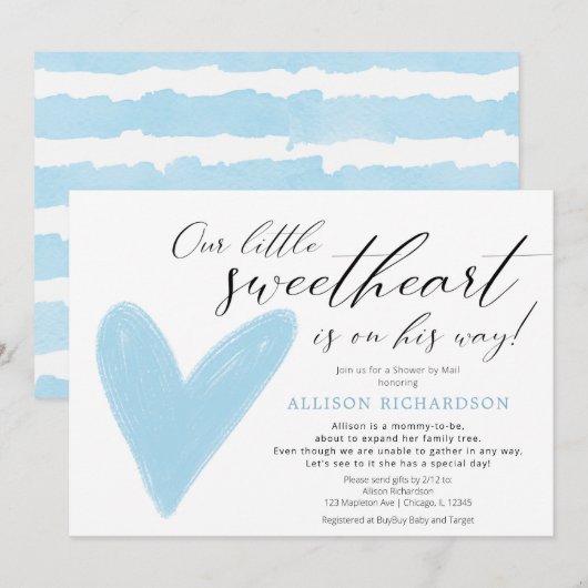 Douche door Mail Modern Valentijnse blauw wit jong Kaart (Voorkant / Achterkant)