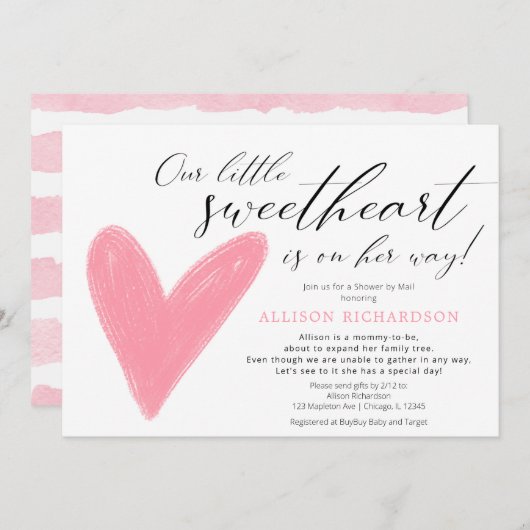 Douche door Mail Modern Valentijnse roze wit meisj Kaart (Voorkant / Achterkant)