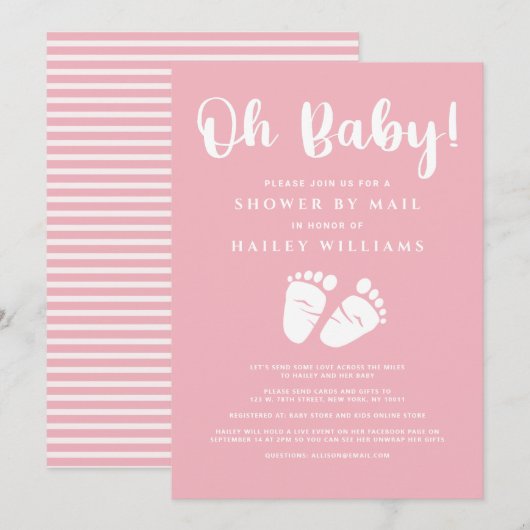 Douche door Mail Oh Baby Girl Voeten Roze Wit Kaart (Voorkant / Achterkant)