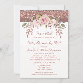 Douche door Mail Pink Rose Gold Glitter Girl Baby Kaart