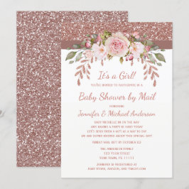 Douche door Mail Pink Rose Gold Glitter Girl Baby Kaart