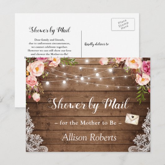 Douche door Mail Rustieke Bloemen Kant String Ligh Briefkaart (Voorkant / Achterkant)