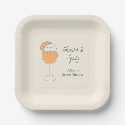 Douche en Spritz Bruisende Cocktail Bruidsbruiloft Papieren Bordje (Voorkant)