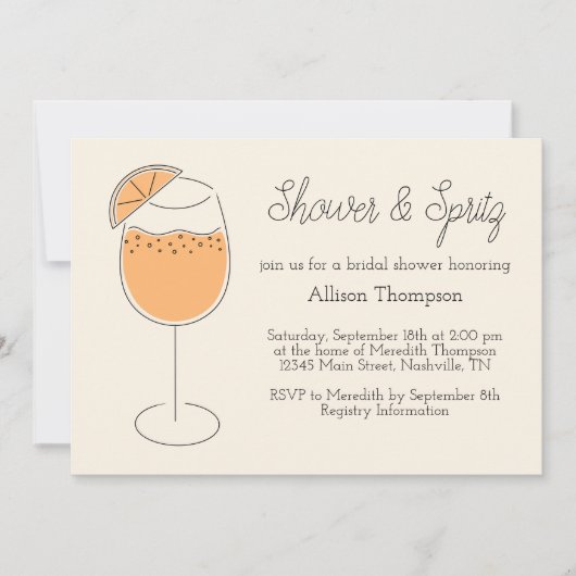 Douche en Spritz Bruisende Cocktail Bruidsdouche Kaart (Voorkant)