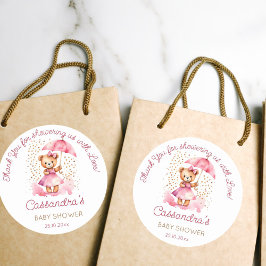Douche met liefde meisje teddy beer baby shower gu ronde sticker