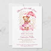 Douche met liefde meisje teddybeer baby shower kaart (Voorkant)