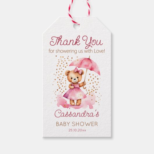 Douche met liefde meisje teddybeer babyshower favo cadeaulabel (Voorkant)