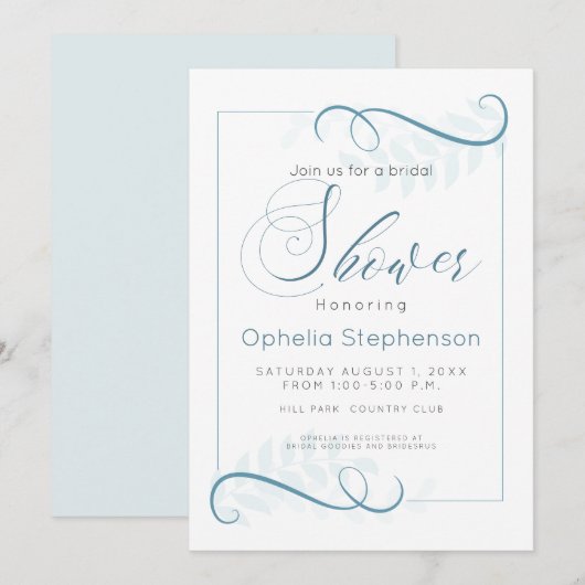 Douche Modern gebladerte Smokey Blue Kaart (Voorkant / Achterkant)