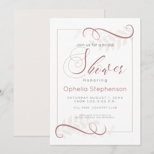 Douche Modern Spice Brown en Bord Cream Leaves Kaart (Voorkant / Achterkant)