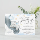 Douche per mail blauw geel olifant baby shower kaart (Staand voorkant)