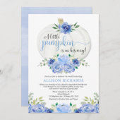 Douche per mail blauw goud wit pompoen jongen baby kaart (Voorkant / Achterkant)