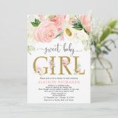 Douche per mail blozen roze gouden meisje baby sho kaart (Staand voorkant)