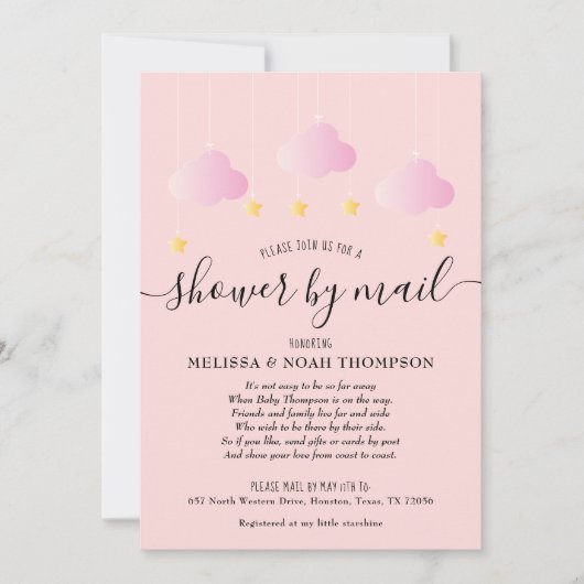 Douche per mail lange afstand roze baby meisje kaart (Voorkant)