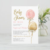Douche per mail roze en gouden ballonnen meisje kaart (Staand voorkant)
