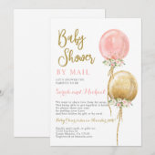 Douche per mail roze en gouden ballonnen meisje kaart (Voorkant / Achterkant)