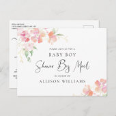 Douche per post Bloemen Roze Koraal Goud Baby Boy Uitnodiging Briefkaart (Voorkant / Achterkant)