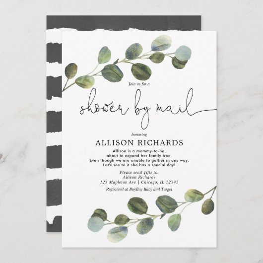 Douche per post modern eucalyptus baby shower kaart (Voorkant / Achterkant)