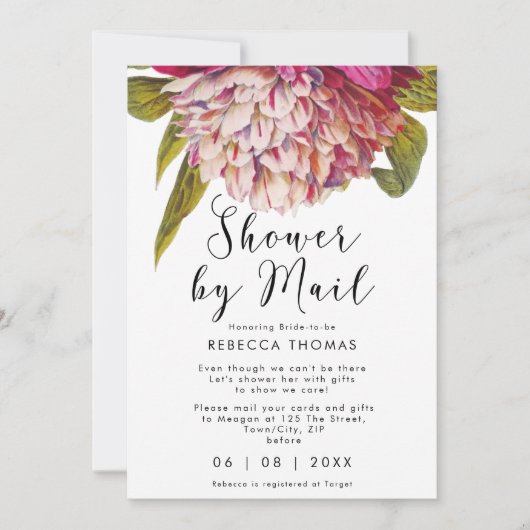 douche per post roze floral virtual vrijgezellenfe kaart (Voorkant)