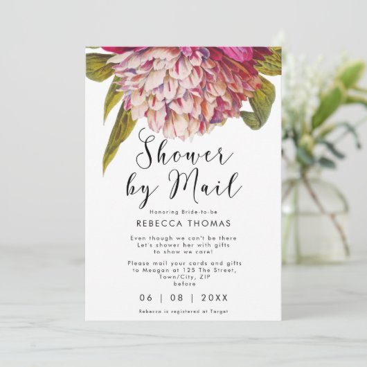 douche per post roze floral virtual vrijgezellenfe kaart (Staand voorkant)