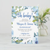 Douche per post van Afar Bloemenblauw baby shower Kaart (Staand voorkant)