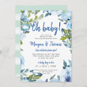 Douche per post van Afar Bloemenblauw baby shower Kaart (Voorkant / Achterkant)