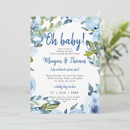 douche per post van het afar blue baby shower kaart (Staand voorkant)