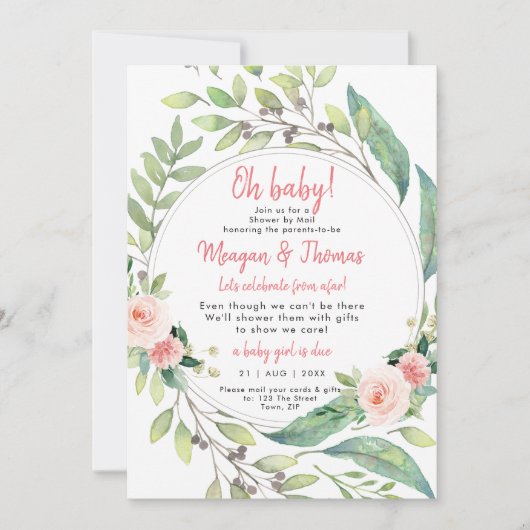 douche per post van het afar roze baby shower kaart (Voorkant)