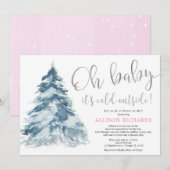 Douche per post winter roze zilveren meisje baby s kaart (Voorkant / Achterkant)